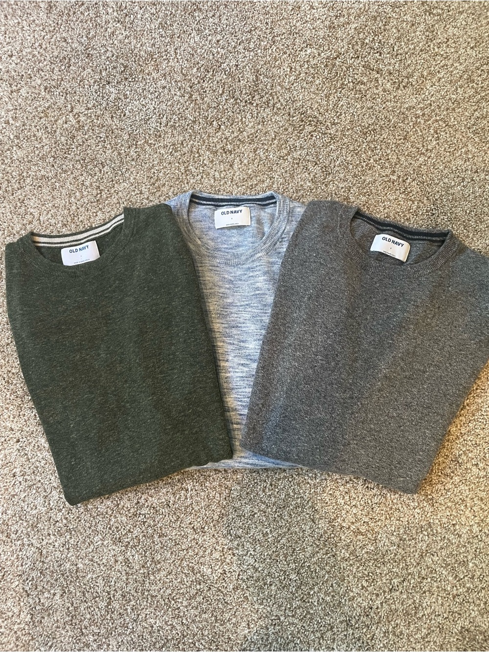 Old Navy Men’s Crewneck Sweaters - Olive Green, Light Blue, Charcoal Gray